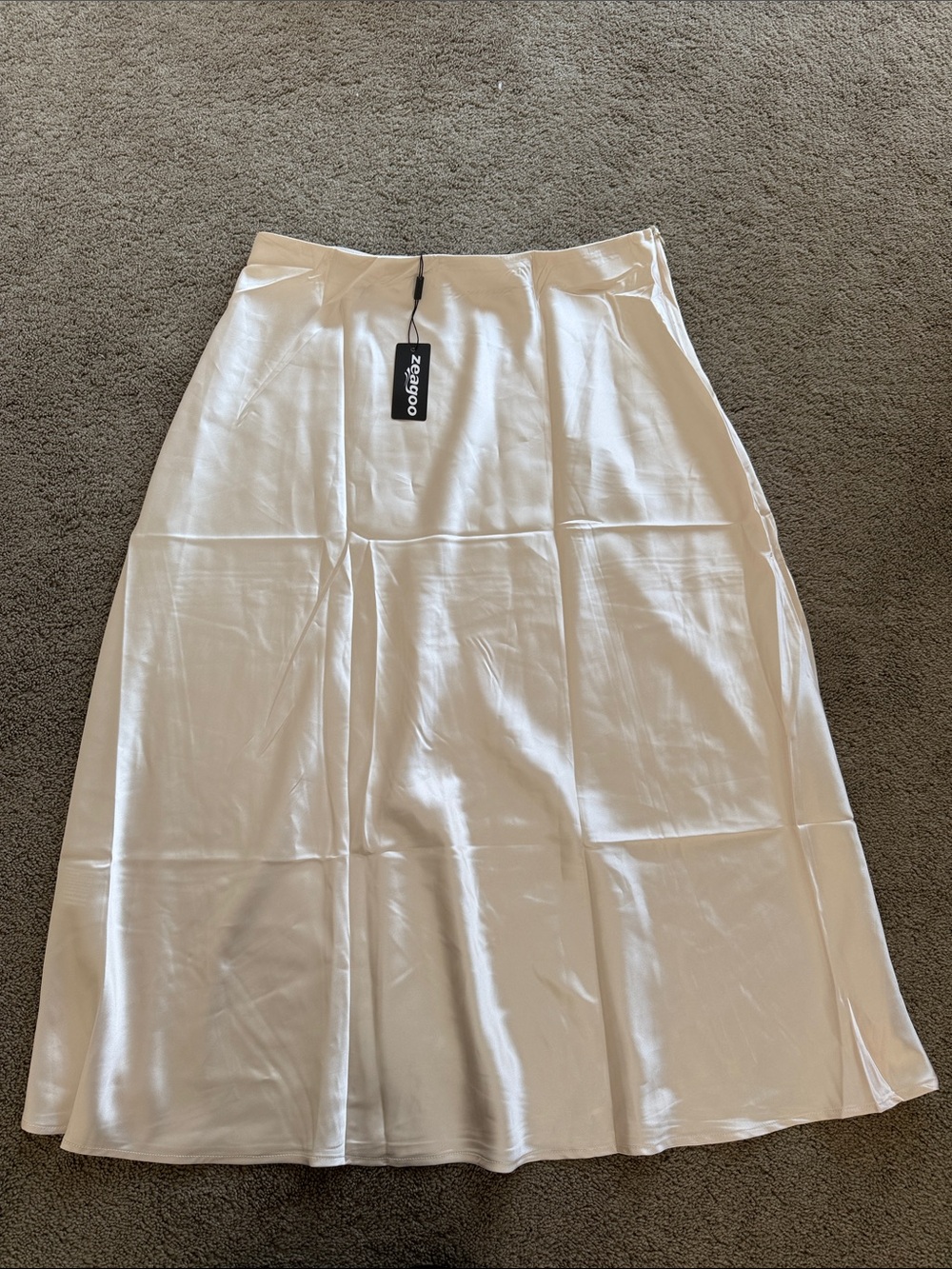Cream Satin A-Line Midi Skirt